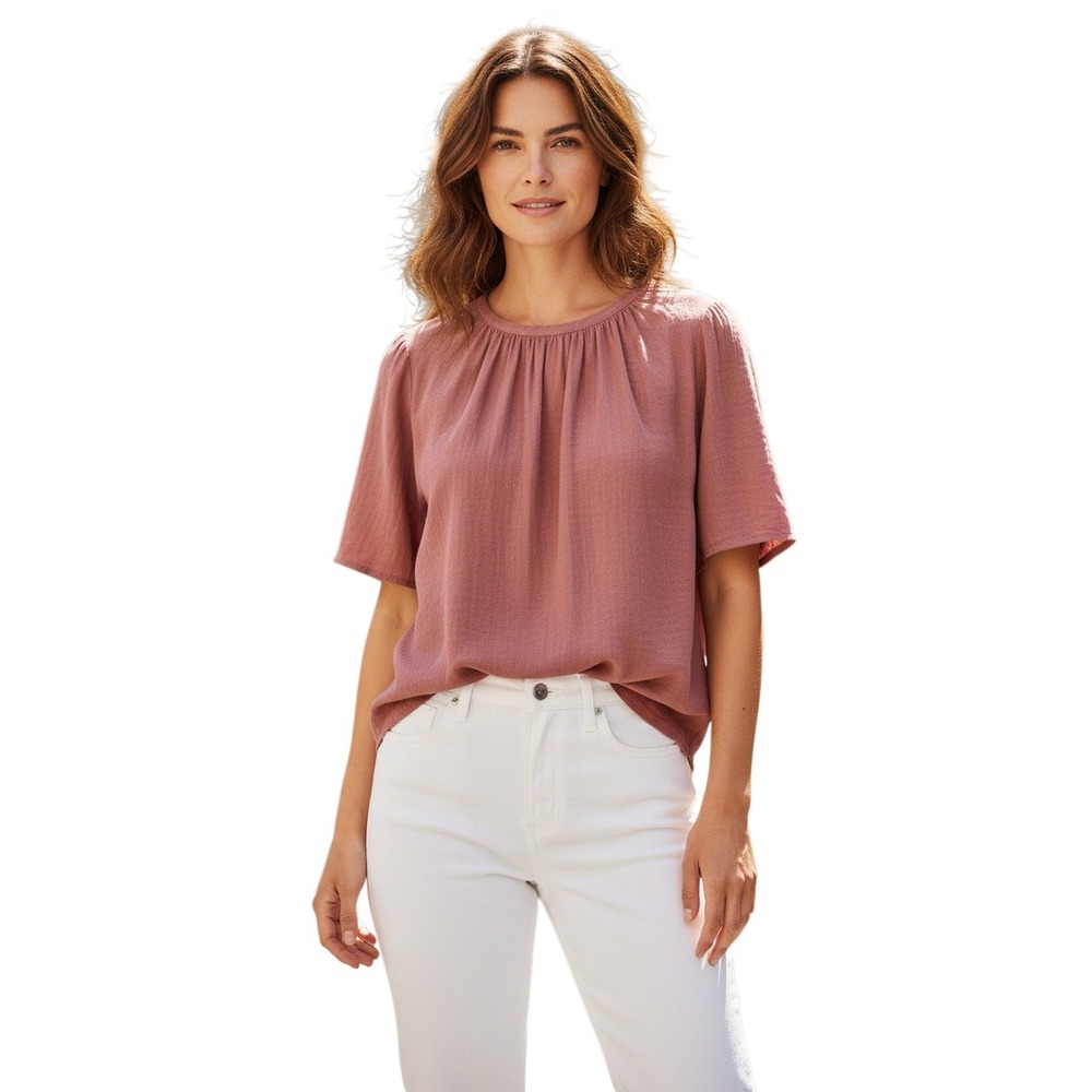 Velvet Graham Spencer Mauve Viscose Split V-Neck Blouse S Fits L Coastal Minimal